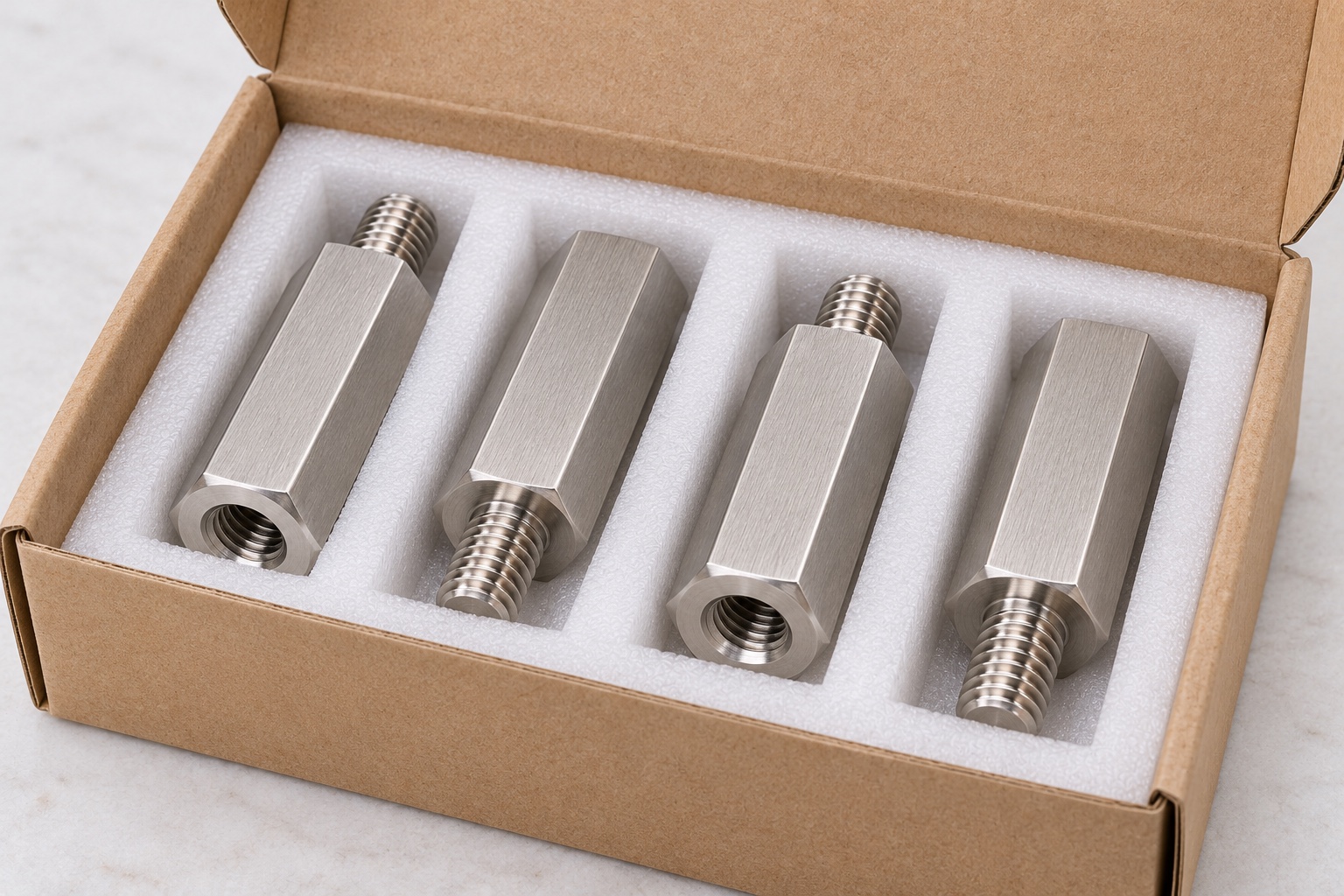 Illustrative protective packaging; not sterile delivery: Threaded Standoffs for Medical Equipment: Stack Length, Blind Threads and CNC Inspection