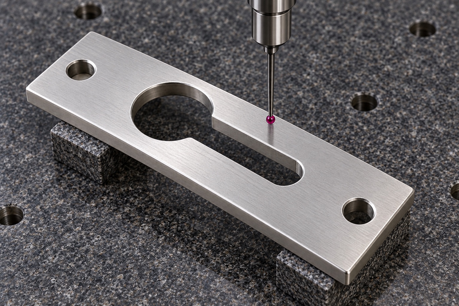 Illustrative inspection setup; no measured result: Medical Equipment Keyhole Retaining Plates: Entry Geometry, Sliding Clearance and CNC Inspection