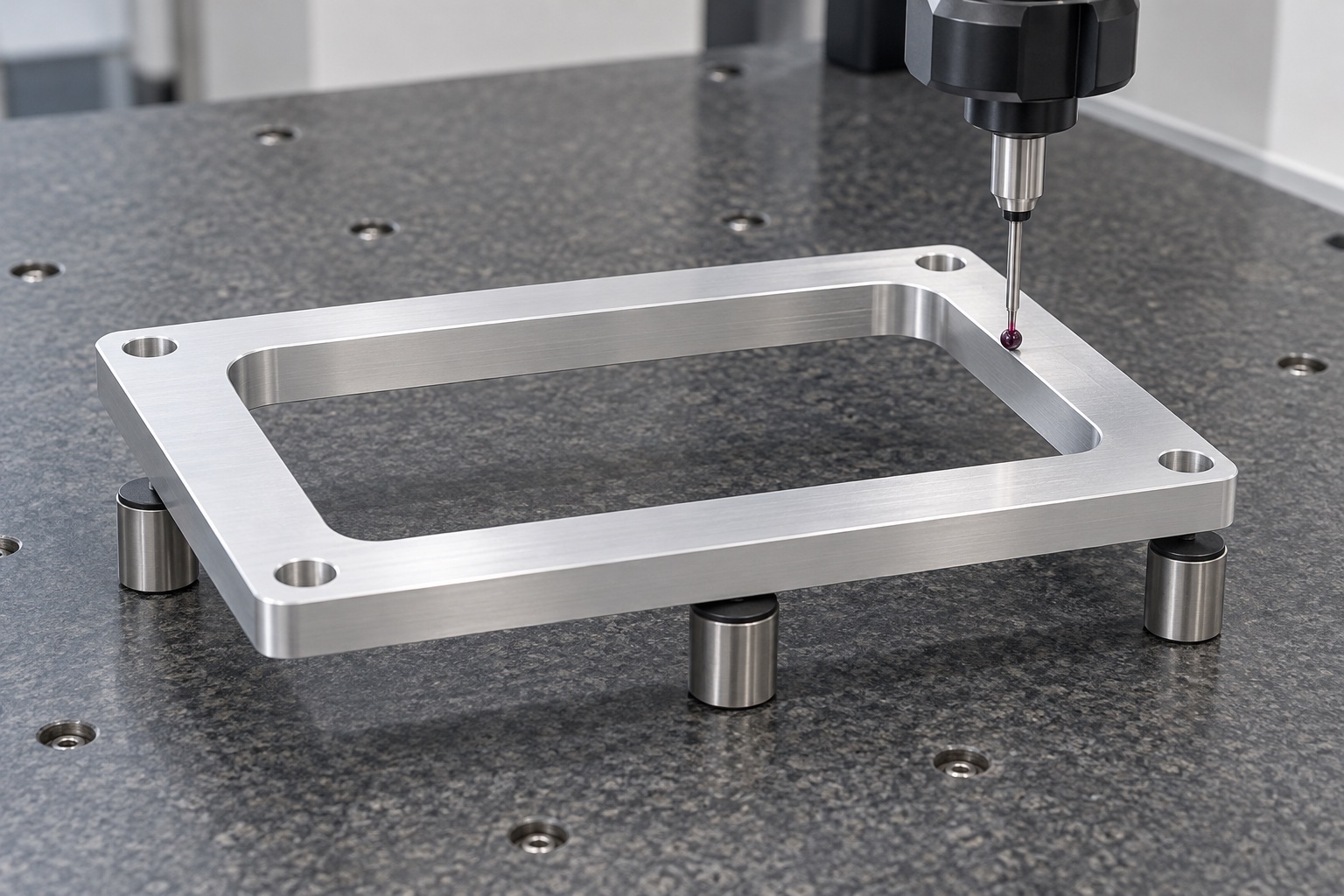 Illustrative inspection setup; no measured result: Medical Detector Adapter Frames: Openings, Contact Lands and CNC Inspection