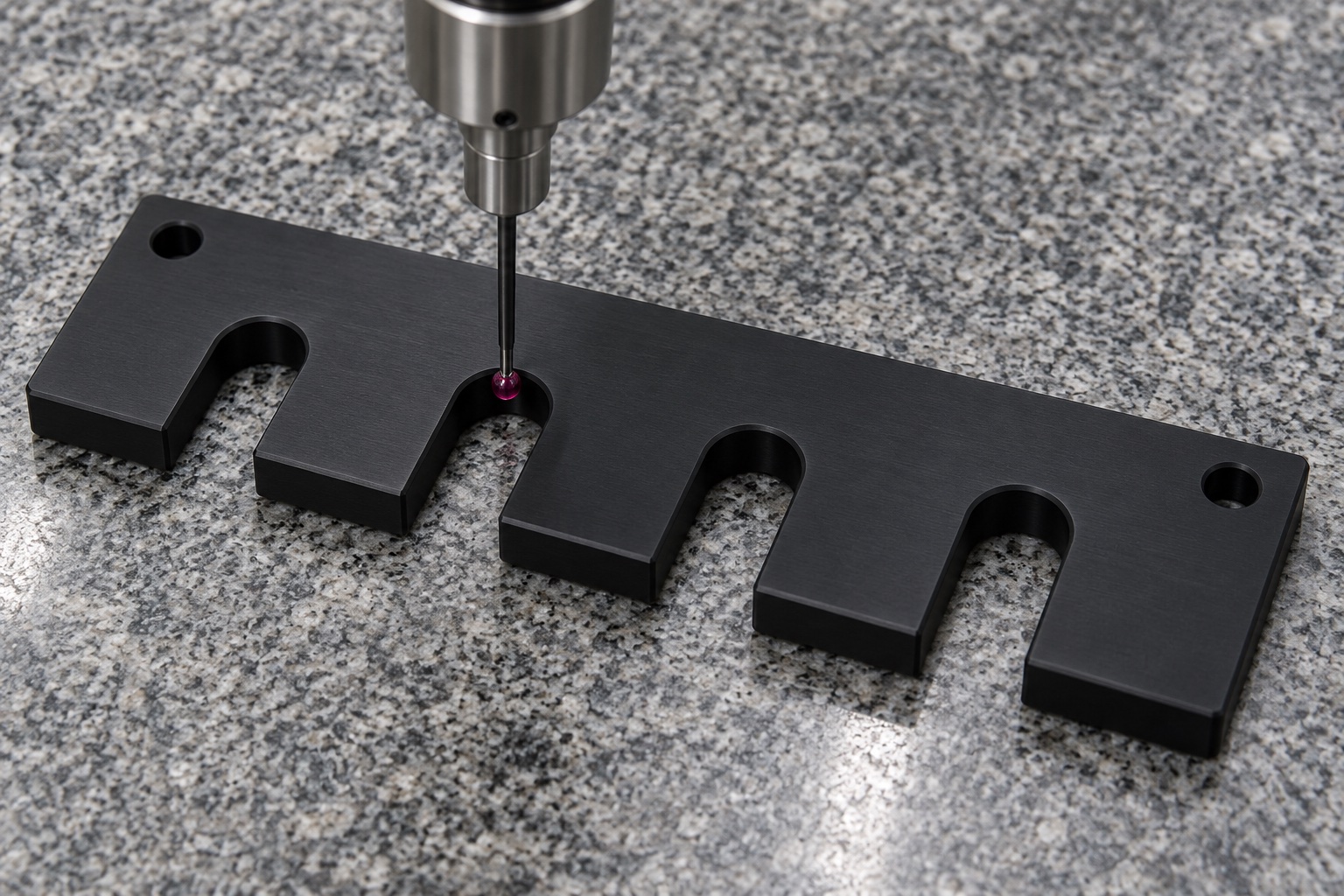 Illustrative inspection setup; no measured result: Medical Laboratory Closed-Tube Positioning Combs: Open Slots, Support Faces and CNC Inspection