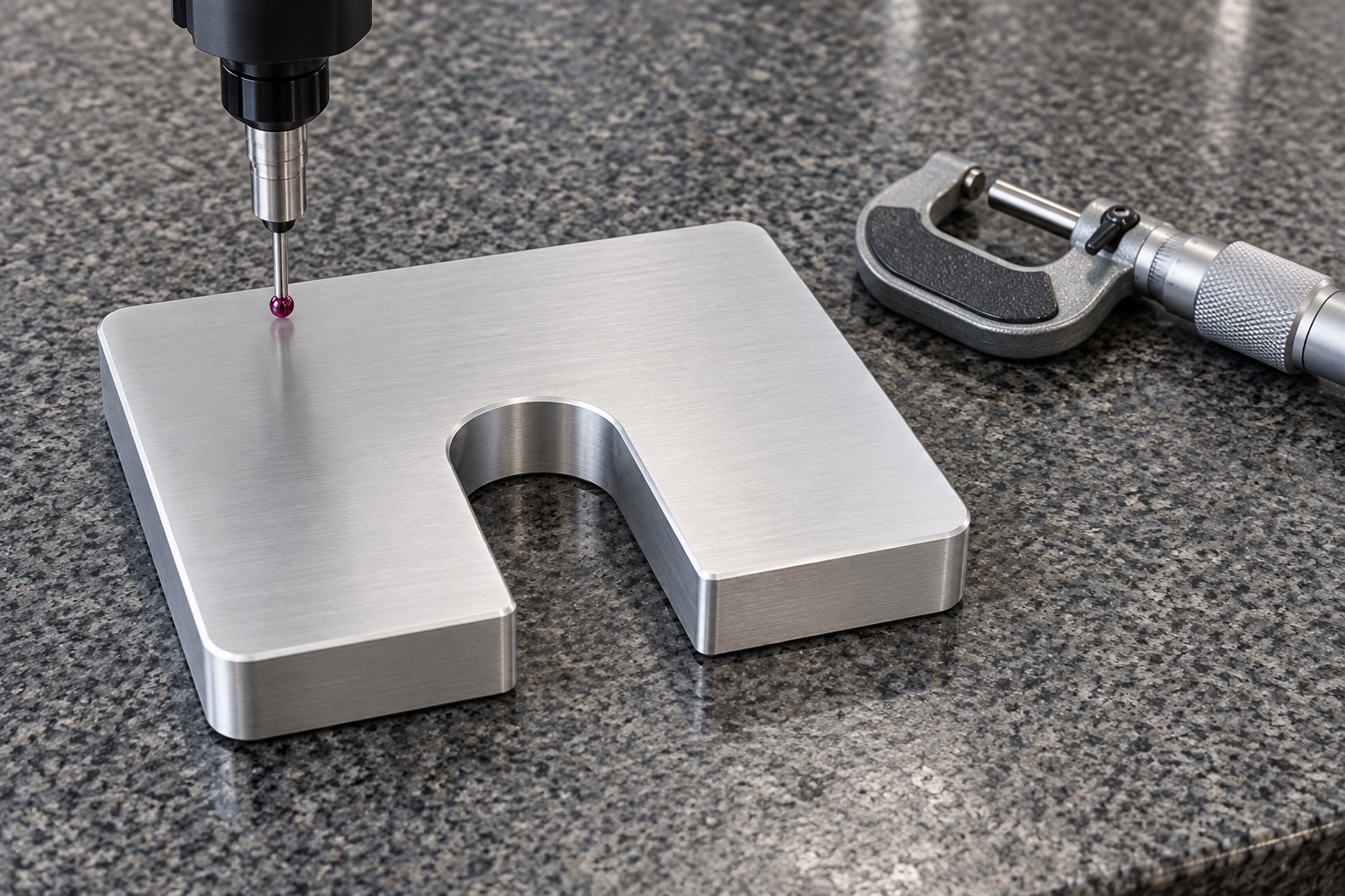 Illustrative inspection setup; no measured result: Medical Equipment Horseshoe Spacer Plates: Side Access, Contact Faces and CNC Inspection