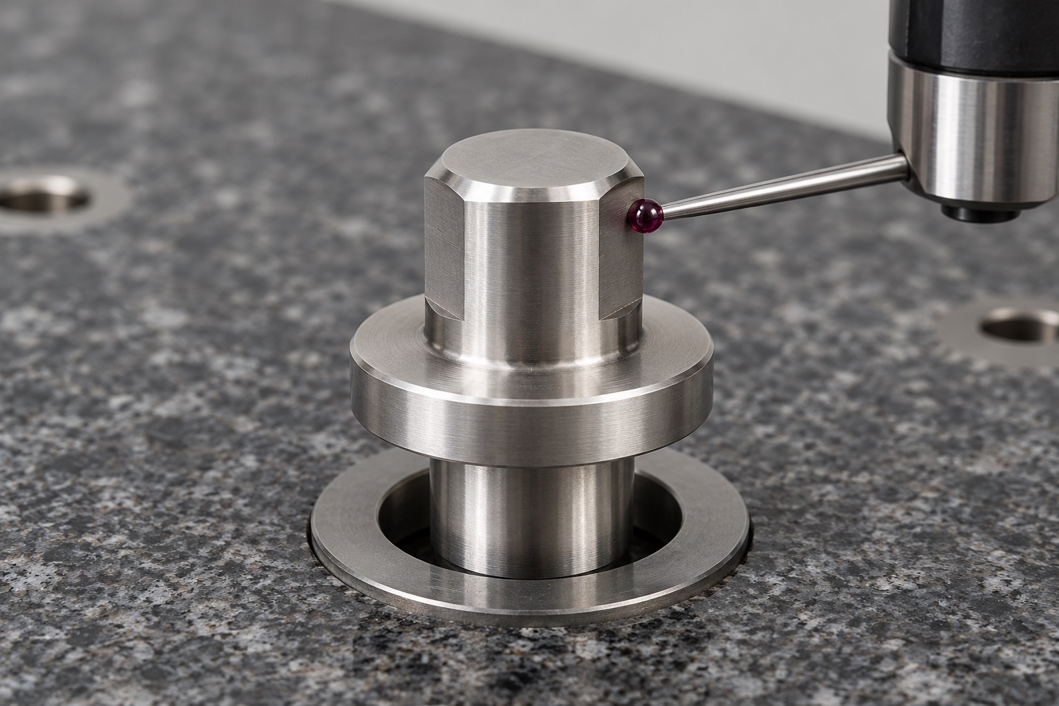 Illustrative inspection setup; no measured result: Relieved Locating Pins for Medical Equipment: Directional Clearance, Orientation and CNC Inspection
