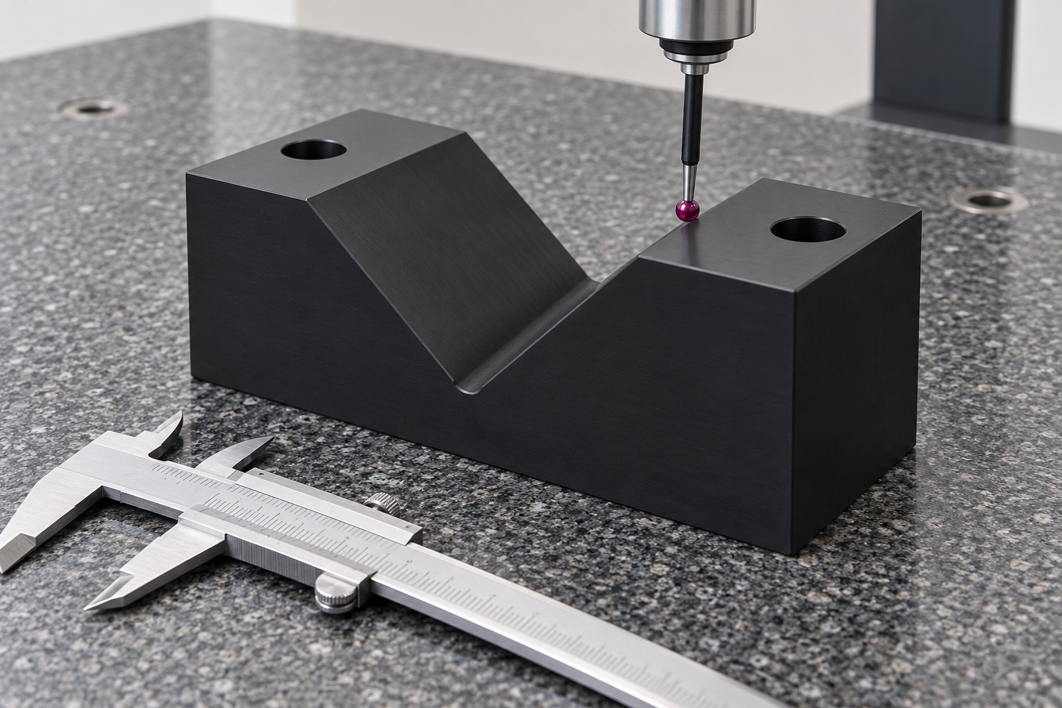 Illustrative inspection setup; no measured result: Medical Equipment V-Groove Sensor Supports: Contact Geometry, Mounting and POM-C Inspection