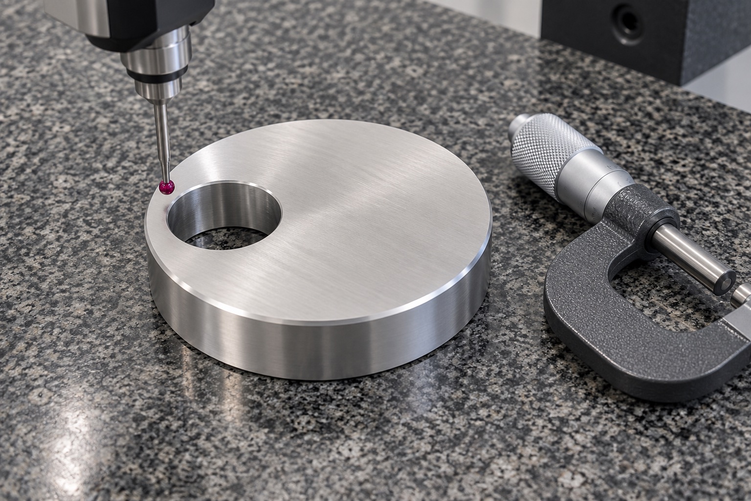 Illustrative inspection setup; no measured result: 6061 Medical Equipment Eccentric Disc: Representative CNC Manufacturing Example