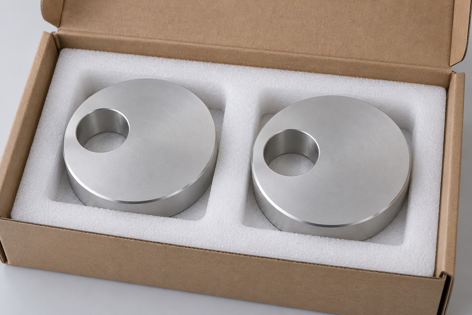 Illustrative protective packaging; not sterile delivery: 6061 Medical Equipment Eccentric Disc: Representative CNC Manufacturing Example