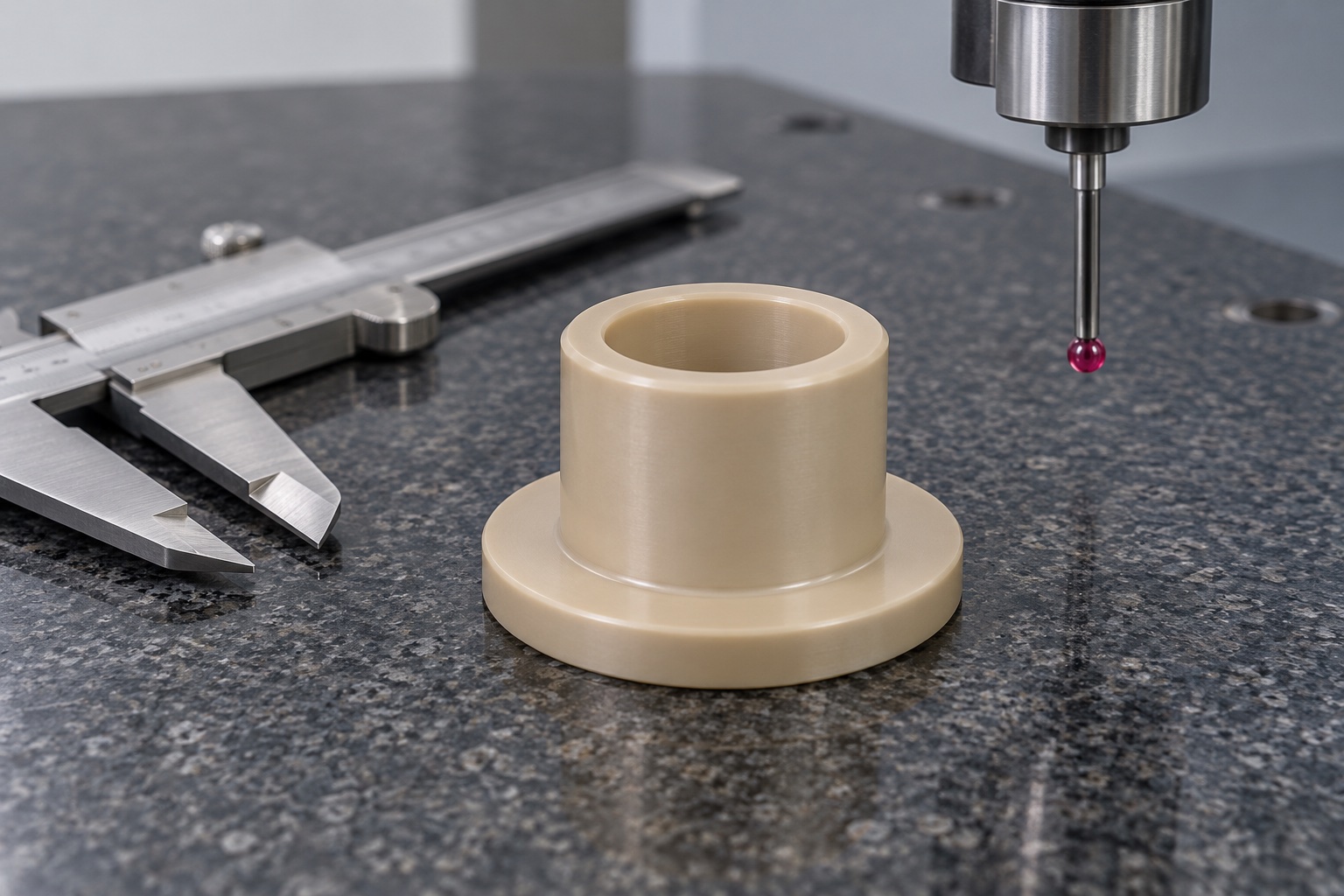 Illustrative inspection setup; no measured result: Natural PEEK Medical Equipment Cable Sleeve: Representative CNC Manufacturing Example